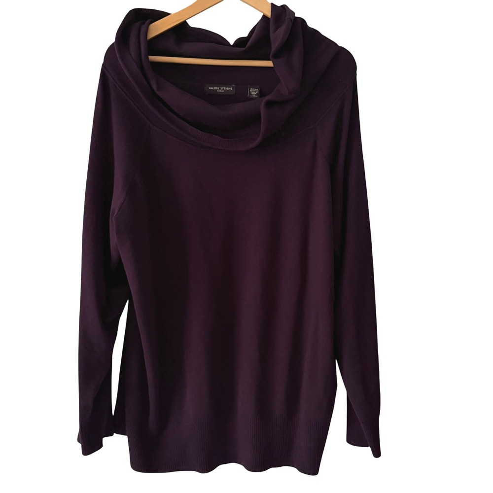 Valerie Stevens Sweater Womens 3X Purple Excellent Silk Blend Cowl Neck Raglan